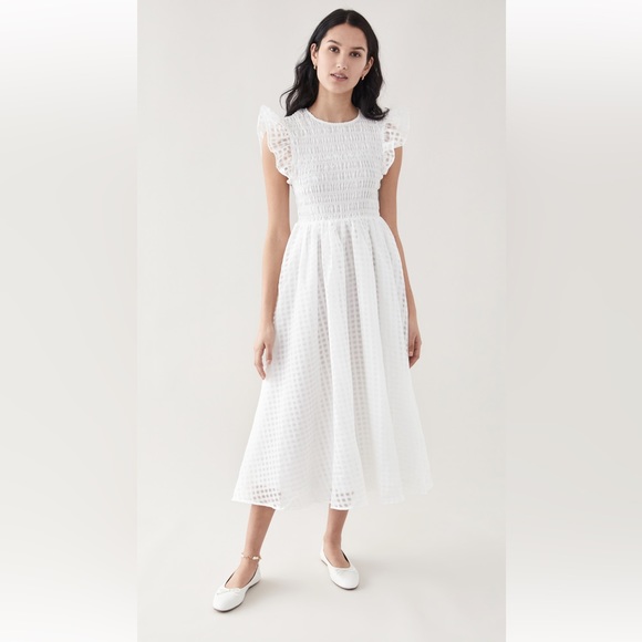 en Saison Organza Gingham Midi Dress in Off White at Nordstrom, Size Large